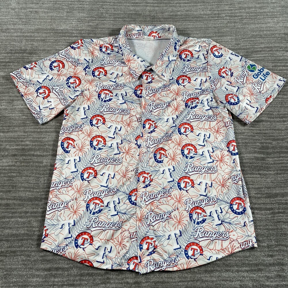 Texas Rangers Shirt Mens Medium Multi Color MLB Baseball Hawaiian Button Up